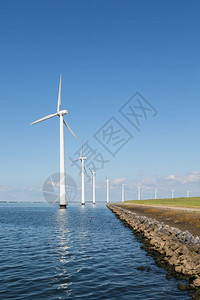 沿荷兰海岸长排离边风力涡轮机图片