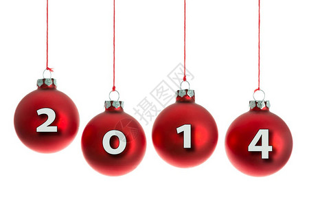 红色圣诞球挂在绳子上上面写着文字2014圣诞球挂在绳子上上面写着文字2015图片