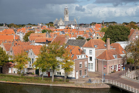 在荷兰中世纪市米德尔堡空中观光图片