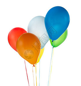 三个红色黄的蓝气球用于生日和在白背景上孤立的庆祝活动图片