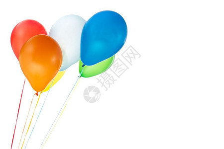 三个红色黄的蓝气球用于生日和庆祝活动在白色背景上隔离复制免费文字空间图片
