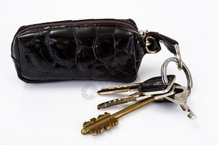 带皮革箱的孤立钥匙链工作室照片带皮革箱的钥匙链图片