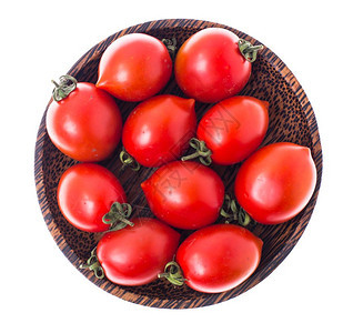 红熟番茄沙拉碗白色背景工作室照片顶层图片