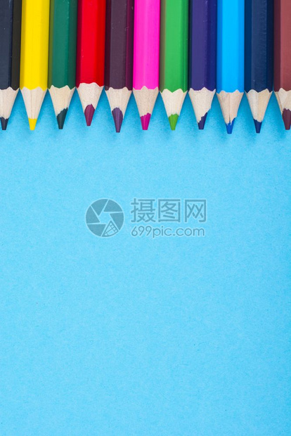 文具蓝底彩色铅笔工作室照片文具蓝底彩色铅笔图片