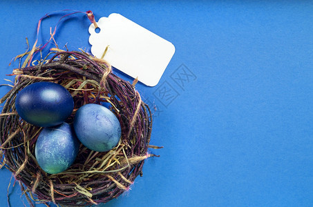 蓝色背景的复活节鸡蛋窝图片