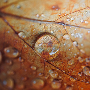 秋季棕叶上的雨滴自然中秋色图片