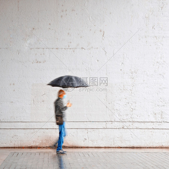 西班牙毕尔巴鄂市春季雨天带伞的人图片