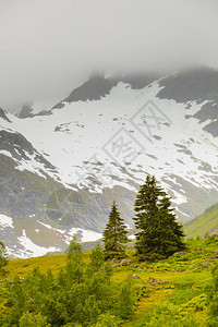 旅游度假和夏季山地景观和顶的雪峰挪威斯堪的纳维亚挪威山地景观图片