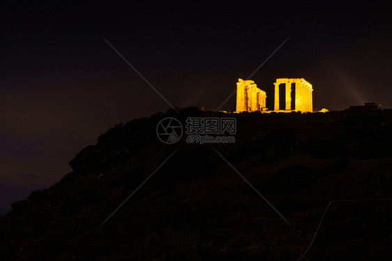 希腊波塞冬神庙夜景图片