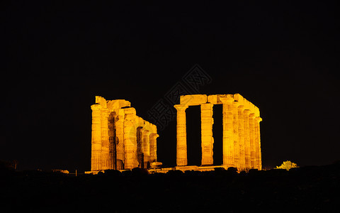希腊海洋之神波塞冬神庙夜景图片