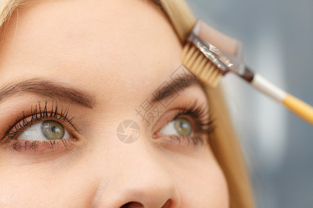 近距离的女人在化妆用刷子工具眉毛准备图片