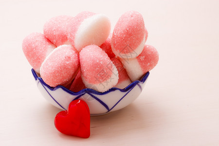 甜食糖果粉红或棉花碗里加的棉花图片