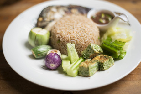 大米与ChiliPaste泰国食品图片