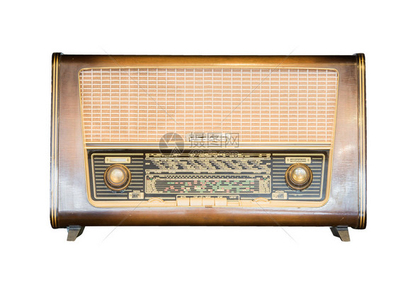 上个世纪的旧收音机在白色背景上隔离图片