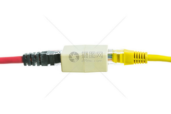 RJ45以白色背景隔离的网络电缆图片