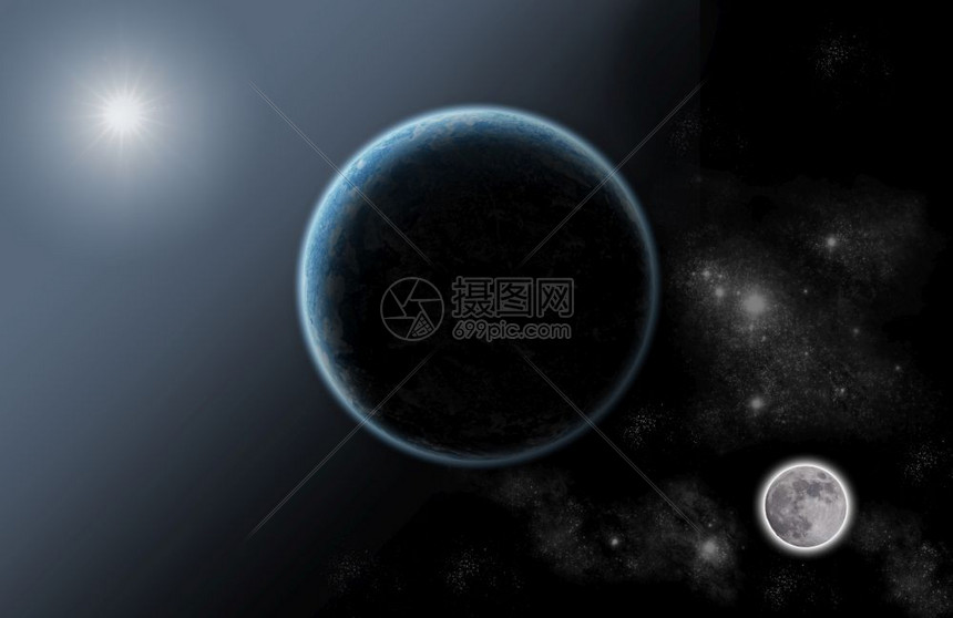 太阳系星辰月亮和太阳高清图片下载 正版图片 摄图网