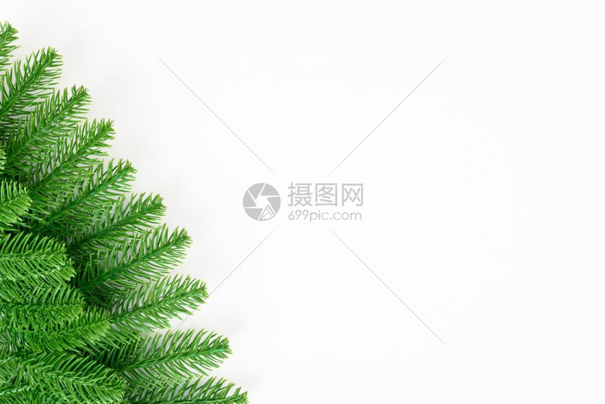 新年或圣诞节快乐白背景上顶端视图装饰白色背景的壁皮树复制您文本的空间图片