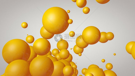 3d将白色背景的黄泡球投入白背景图片