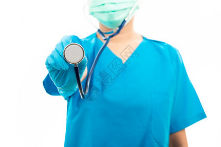 女护士戴上橡皮手套医疗面罩图片