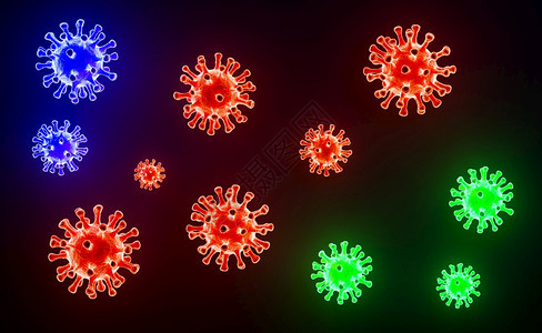 血液显微镜下的流感COVID19细胞图像新冠新冠爆发流感背景3D型疾病细胞的典医学健康风险概念血液显微镜下的流感COVID19细图片