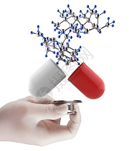 将胶囊药丸和分子作为医学概念的立体显像器图片