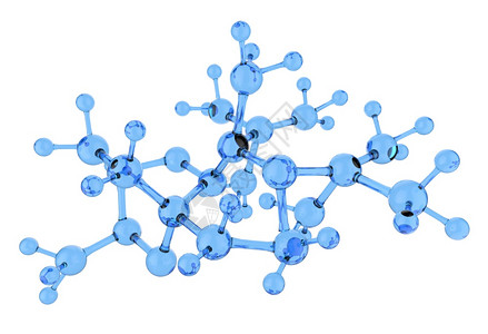 白色背景上的蓝玻璃分子3d图片