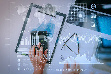 投资公司分析股票市场报告和金融跟踪仪表板与商业情报BI和主要业绩指标KPI相结合图片