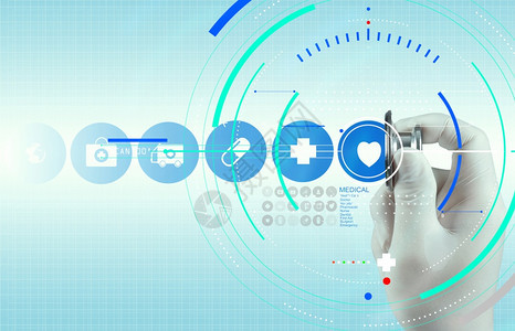 医学生手把现代计算机接口作为医疗概念图片