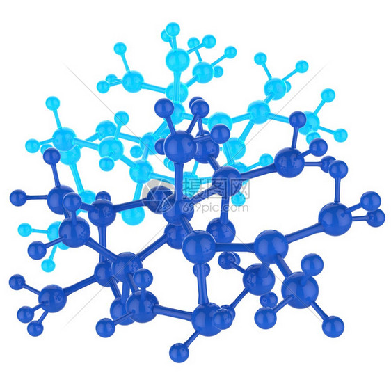 白色背景上的分子蓝色3d图片