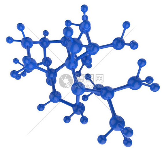 白色背景上的分子蓝色3d图片