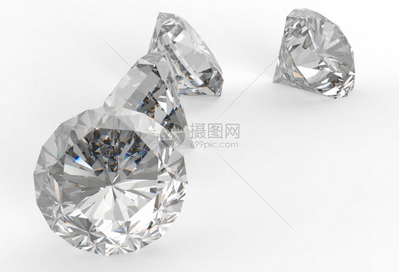 以白色3D模型背景孤立的钻石图片