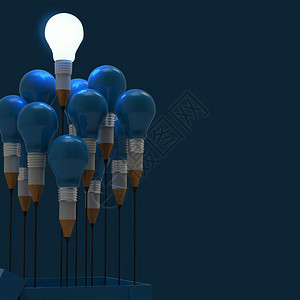 创意画铅笔和灯泡概念认为外边是创意和领导力概念图片