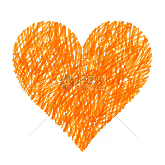 明亮的橙色爱符号白背景的抽象心脏图片