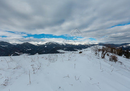 上午冬天的雪覆盖了风景和山脊乌克兰喀尔巴阡山克霍诺拉脉Dzembronya村郊区山丘的宁静景色图片