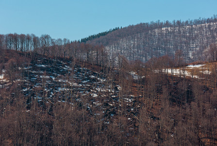 喀尔巴阡山高原地貌乌克兰山坡上有雪图片