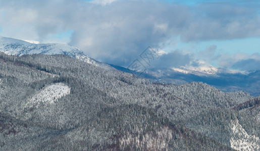 从斯库波娃山高山斜坡上可以看到风景如画的冬季早晨山脉乌克兰Verkhovyna区可看到科尔巴阡的Chornohora山脊和Pip图片