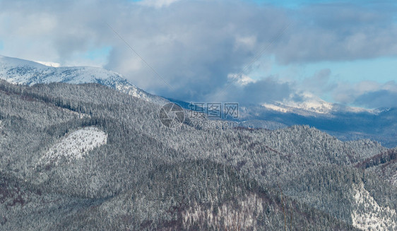 从斯库波娃山高山斜坡上可以看到风景如画的冬季早晨山脉乌克兰Verkhovyna区可看到科尔巴阡的Chornohora山脊和Pip图片