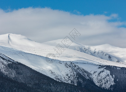 上午冬天的雪覆盖了风景和山脊乌克兰喀尔巴阡山克霍诺拉脉Dzembronya村郊区山丘的宁静景色图片