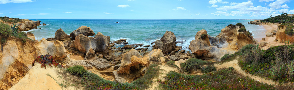 夏季大西洋岩石海岸全景阿尔布费拉郊区葡萄牙阿尔加夫全景图片