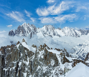 Blanc山群夏季风景见法国米迪山AiguilleduMidi山图片