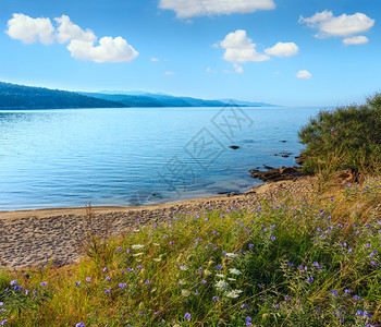 早上好沙卡斯特里海滩夏季风景尼基蒂锡托亚哈尔基迪希腊图片