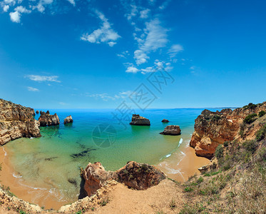 多斯特雷伊尔马奥沙滩葡萄牙阿尔沃港加夫的顶端景色多镜头高分辨率全景图片