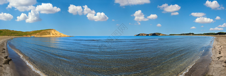 桑迪海滩晨景纳尔塔湖佛洛阿巴尼亚多发缝合高清晰度全景图片