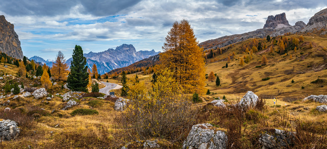 在意大利贝卢诺Valparola和FalzaregoPath附近的和平景象图片穿梭季节自然和乡村美容概念场景图片