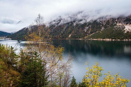 阿尔卑斯州蒂罗奥地利山高秋天湖Achensee摄影旅行季节和自然美景概念场图片