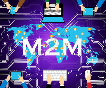 M2M机械连通与合作2d说明显示通过连结制造业的互联通信和网图片