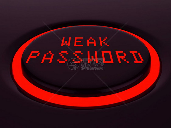 弱密码按钮显示网络脆弱和互联网威胁络安全风险突破3d说明图片