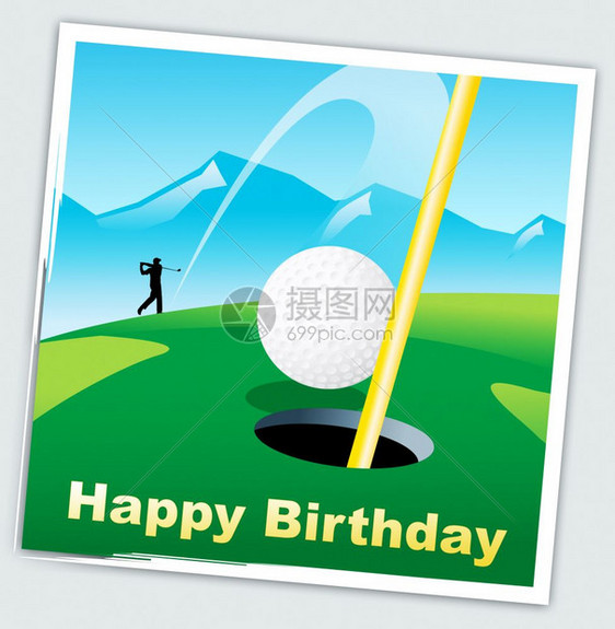 Golf玩家生日快乐高尔夫电讯请致惊奇之喜恭高尔夫万塔3dI插图图片