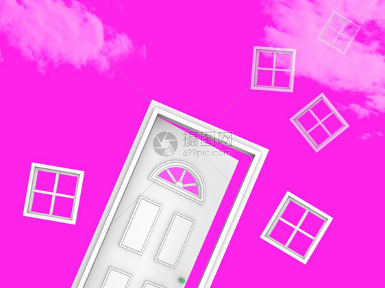 梦之所Doorway意味着寻找你的梦之屋或公寓想象理生活奢侈财产3d说明图片