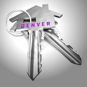 Denver房地产钥匙Illustrates科罗拉多房地产和投资住不动产购买和出售3dI说明图片